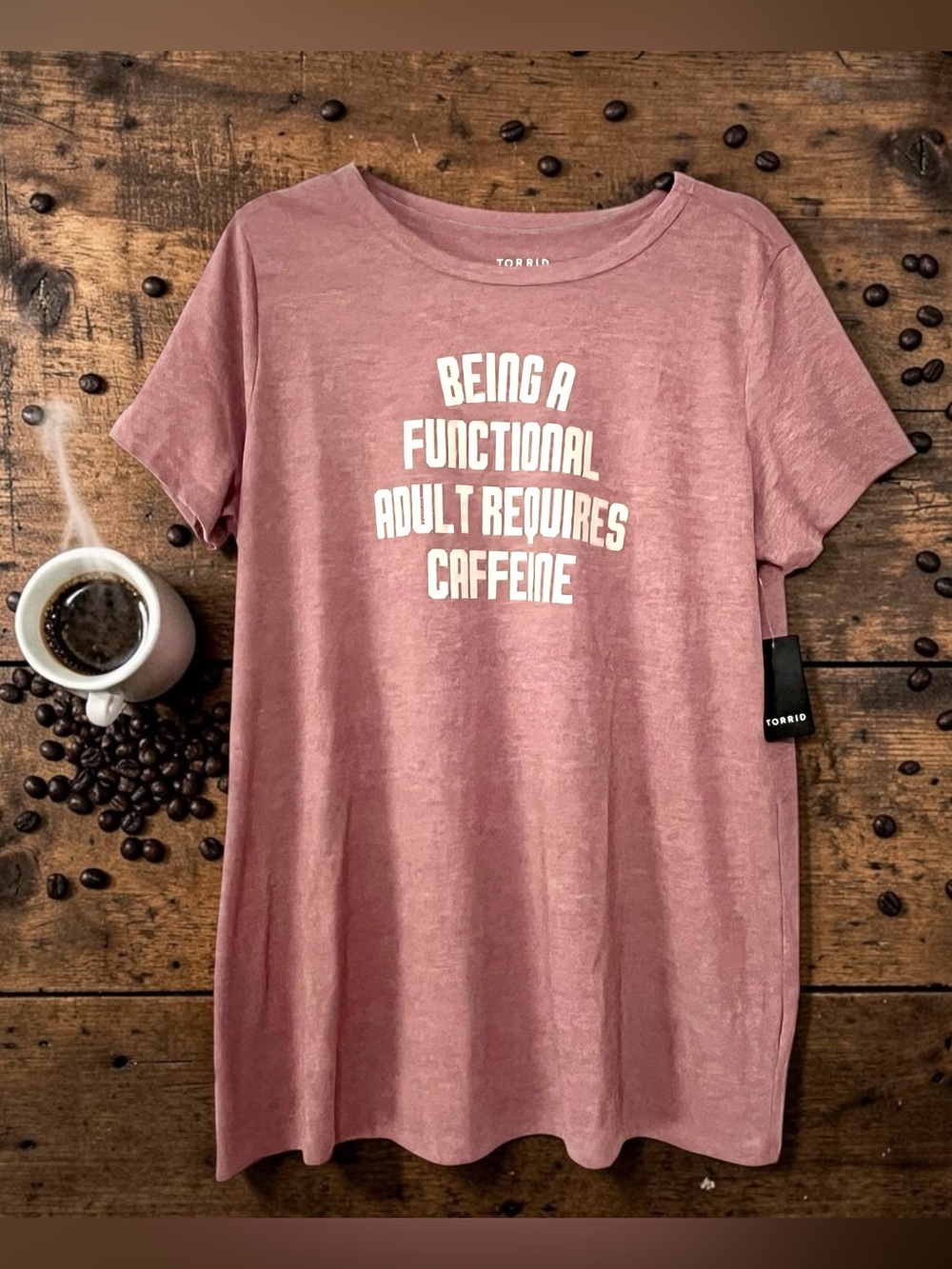 Torrid Women’s Graphic Tee Size 0 Large Caffeine Quote “Functional Adult” NWT